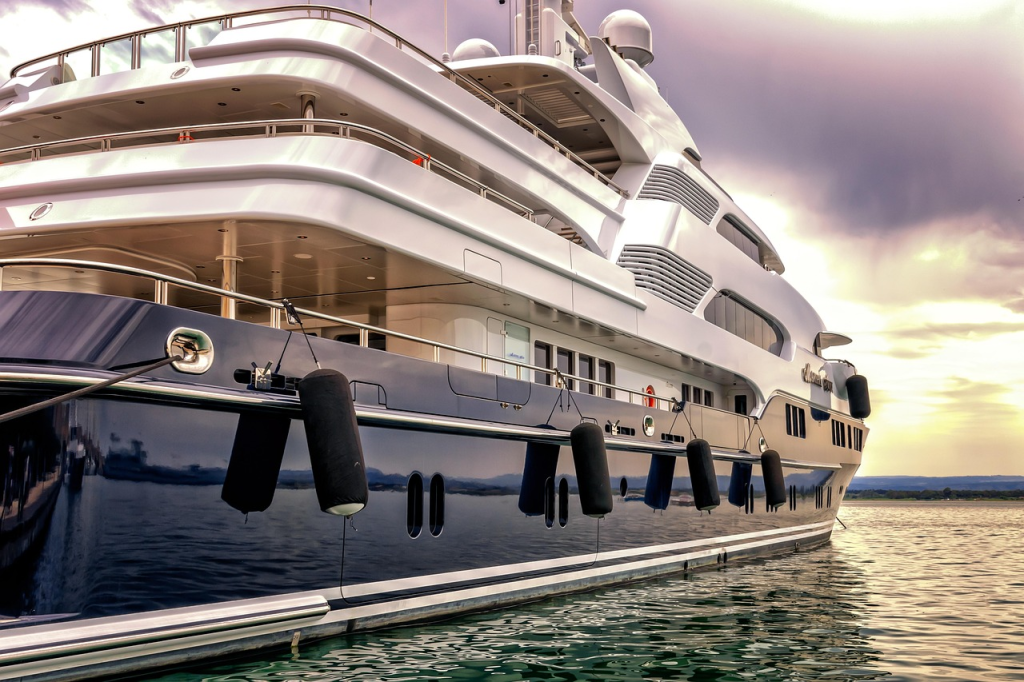 Luxury yacht anchored at marina before forensic inspection