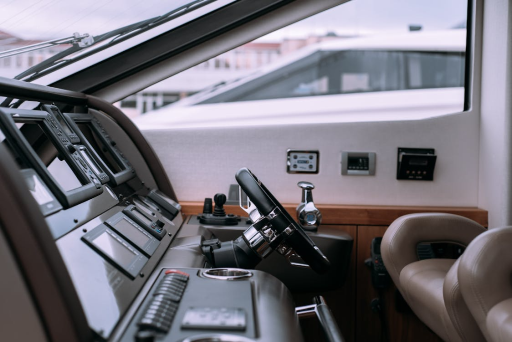 luxury interior of a control room in a yacht